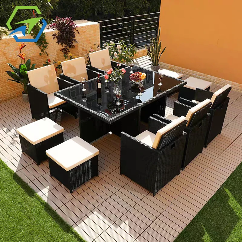 Hot Sale Exclusive Outdoor Poly Rattan patio furniture dining set table and chairs with umbrella