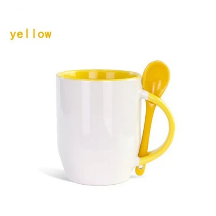11oz Outside Blank Sublimation Ceramic Mug with Spoon 330ml Thermal Sublimation Mug with Spoon Heat Transfer Printing Mug