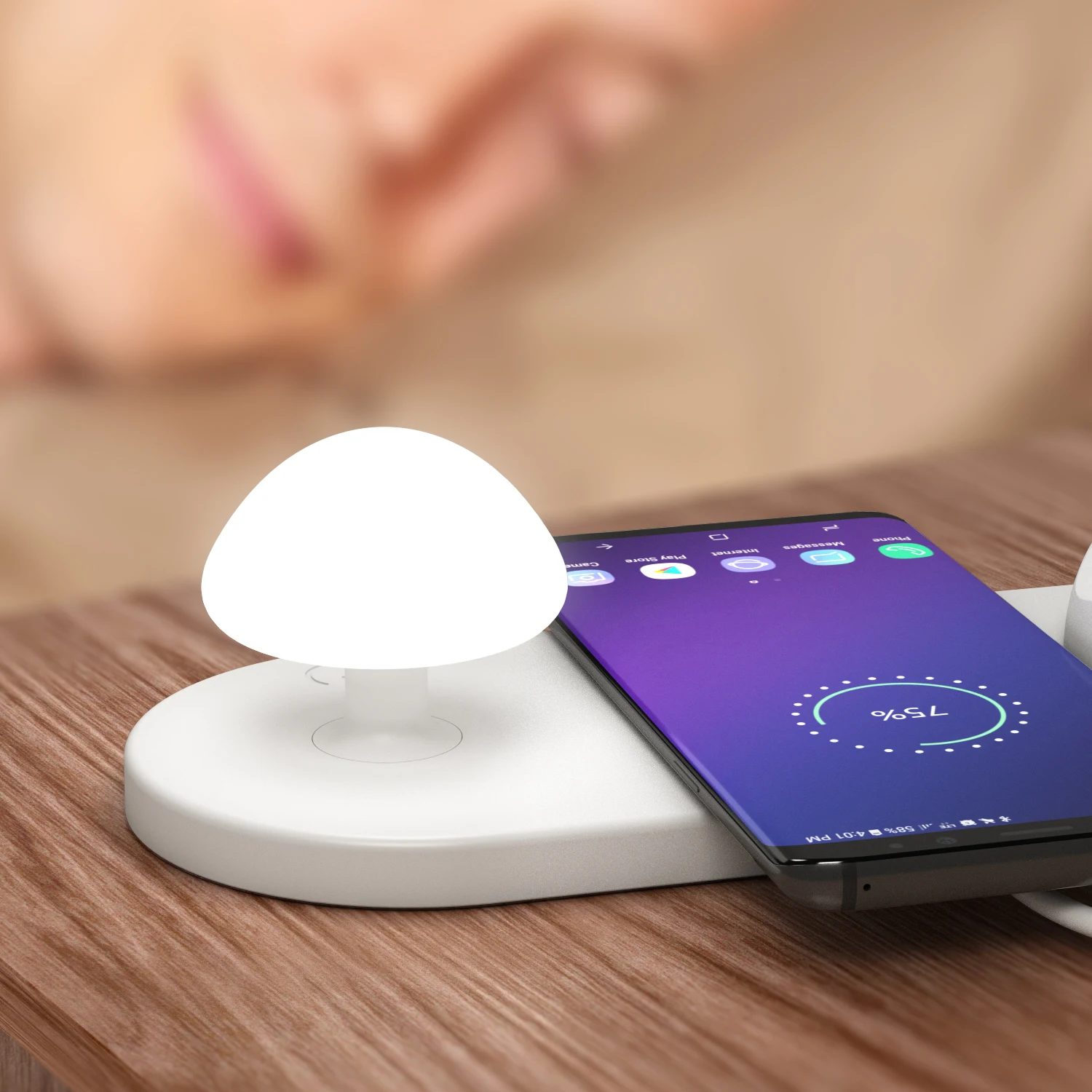  5 in 1 Wireless Fast Charger Mushroom Shape LED Night Lamp 3 Charge Dock for Universal