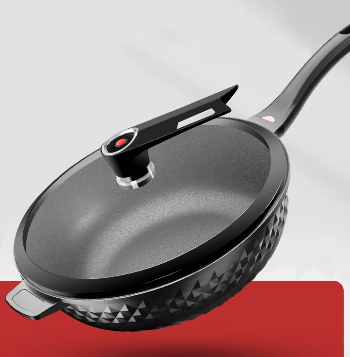 Heat Indicator Cookware Micro Pressure Cooker Frying Pan with Lid Black Wok