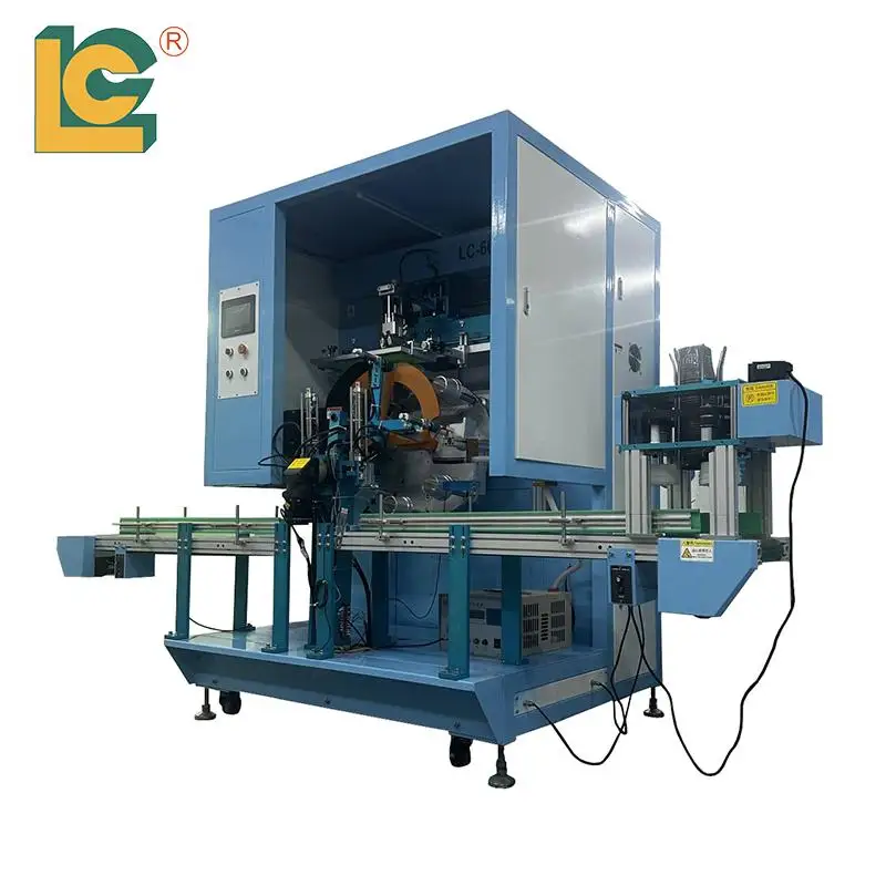 Automatic Flower pot screen printing machine Large size plastic pot serigraphy printing machine with LED UV curing system