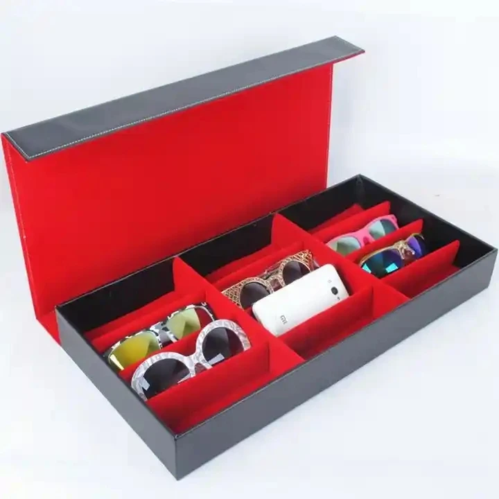 12 Grid Multifunctional Sunglasses box Large PU leather Eyeglass Sunglass Display Case Storage Organizer Collector Box