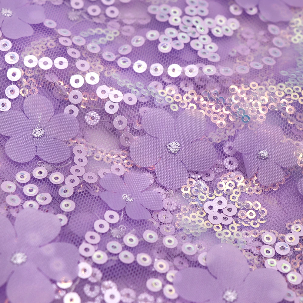 Hot Sale 90*135cm Diy Sequins Shabby Wedding 3D Flower Embroidered Mesh Lace Fabric for Dress Sewing Supplies Crafts