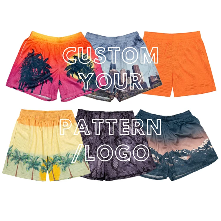 High Quality 5 Inch Inseam Puff Print Graphic Beach Swim Polyester Summer Boys Jogger Running Men Basketball Custom Mesh Shorts