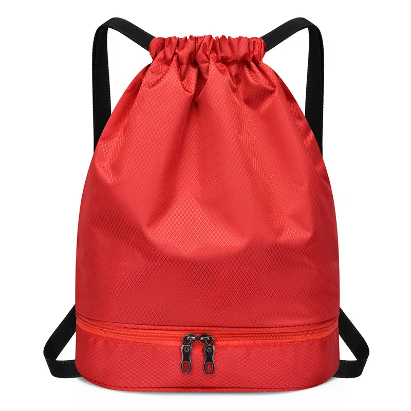 Waterproof Polyester Drawstring Gym Backpack Bag Durable Sport Gym Sack with Wet Compartment