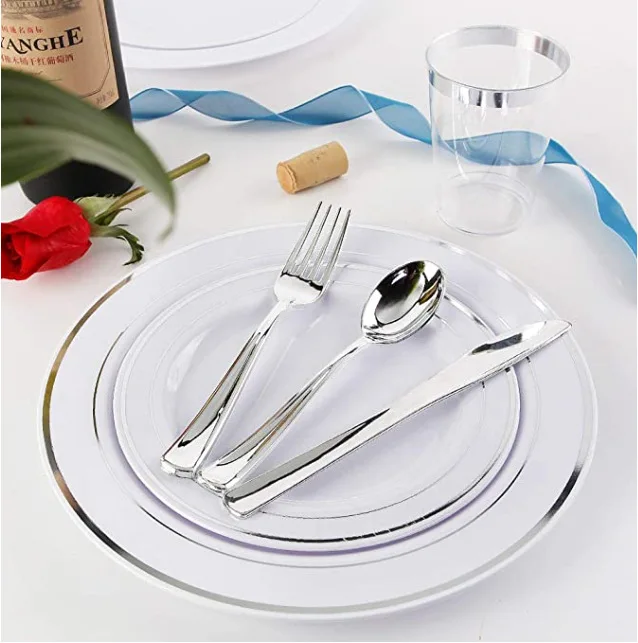 6 7.5 9 10.25inch Plastic PS Rose Gold Pink Tableware Disposable Plates Set for Wedding Birthday Party Decorations Supplies