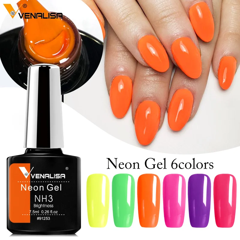 Venalisa 7.5ML Neon Gel Nail Polish UV Gel Nail Supplies Semi Permanent Soak off Varnishes Fluorescence Effect Acrylic Enamel