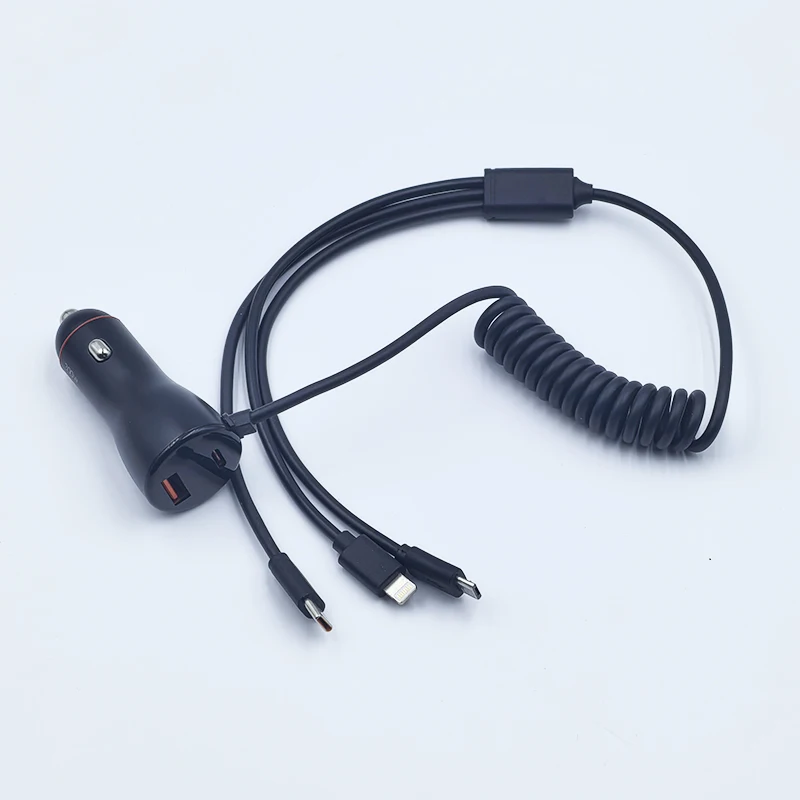 300W 100W USB Type-C Car Charger with Retractable Coiled 3IN1 Cable Cigarette Lighter Charging Adapter Car Charger for PC Laptop