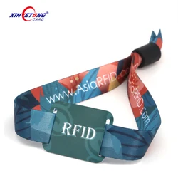 Ticket Rfid identification bracelet -13.56 mhz Chip Card Custom Woven Fabric,Thermal Transfer,Satin Soft Band RFID Wristband
