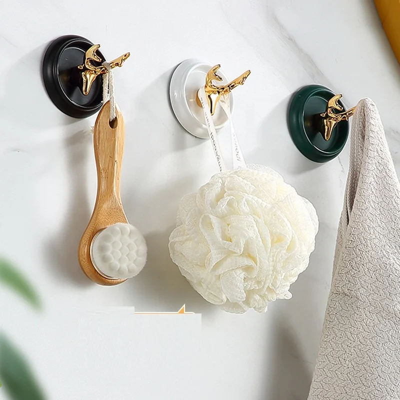 Creative ceramic chassis stainless steel hook free punch stick hook bathroom toilet wall hanging clothes hook entry door porch