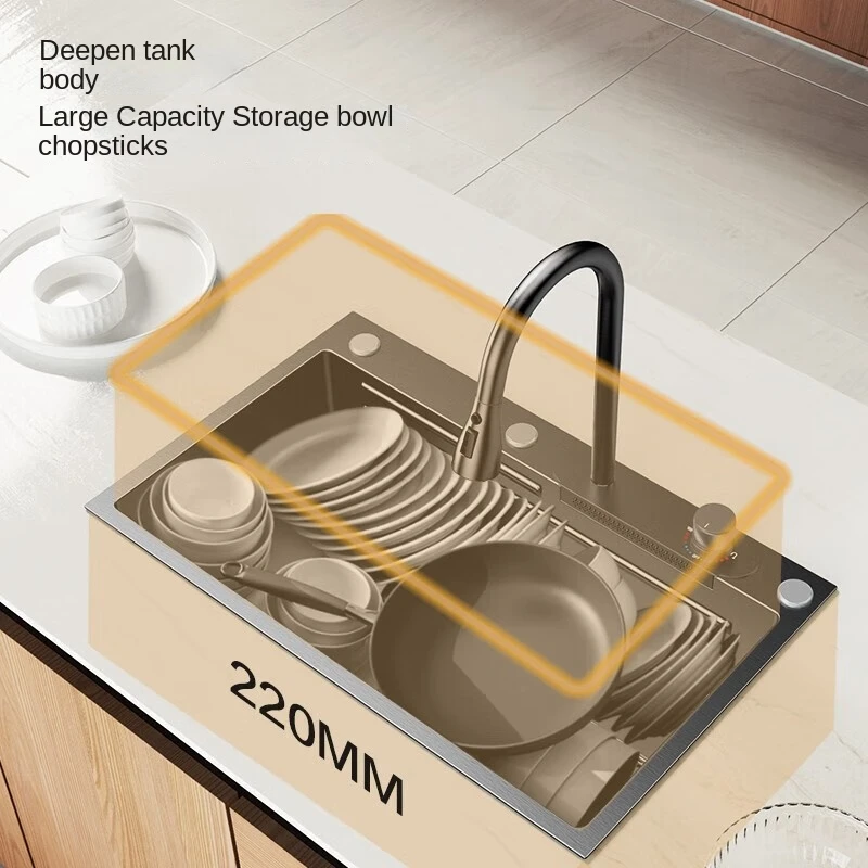 DQOK Kitchen Sink Stainless Steel Waterfall Faucet Kitchen Sink Kitchen Faucet With Base Waterfall