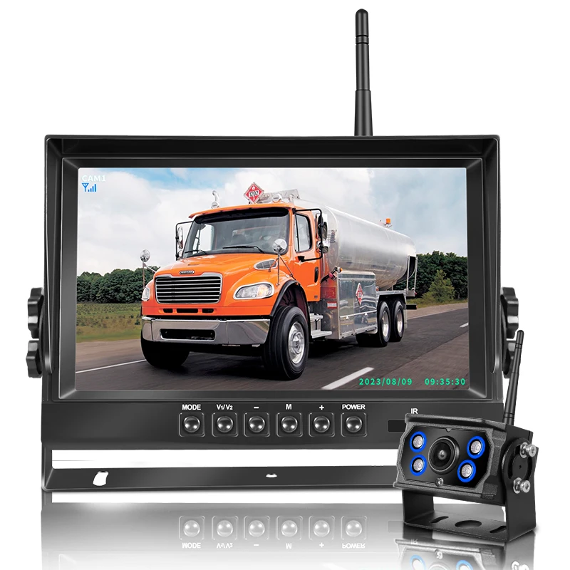 High Quality 9 inch Quad Screen DVR Monitor with Wireless Back Up Front Rear Left Right Waterproof IR Night Vision Cameras