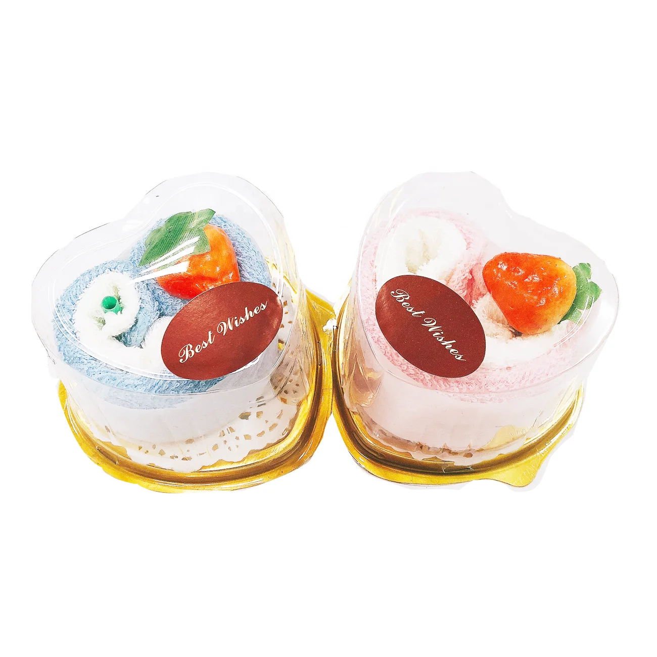China manufacturer promotional towel cake cute heart shape wedding souvenir towels