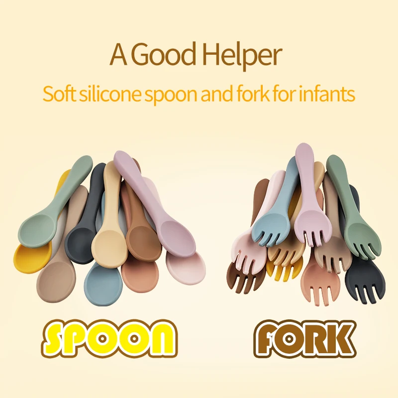 Dishwasher Safe Infant Toddler Food Grade Soft Silicone Baby Spoon Fork