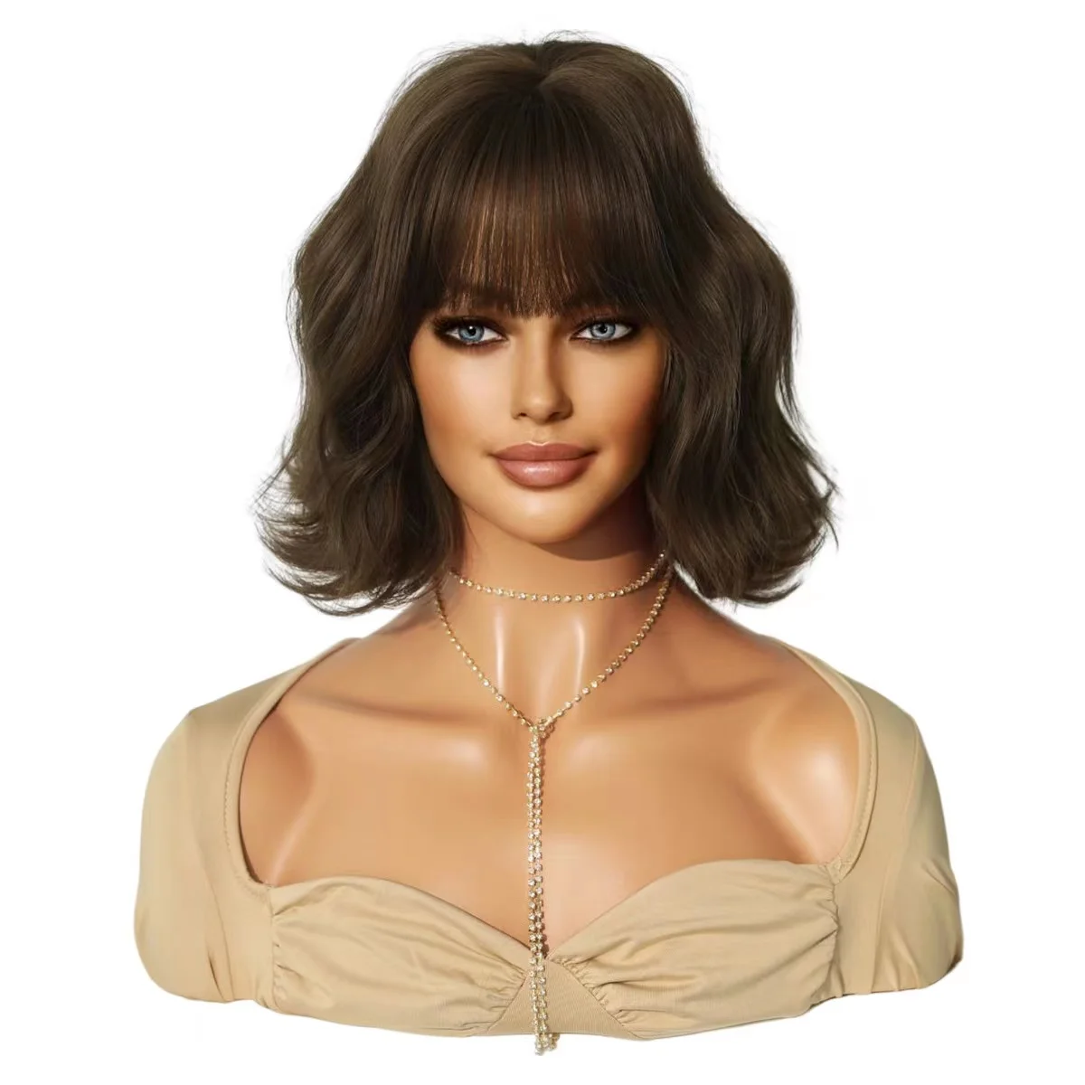 14 Inch Fashion Synthetic Short Bob Wig Cheap Full Lace Wigs With Bangs For Women