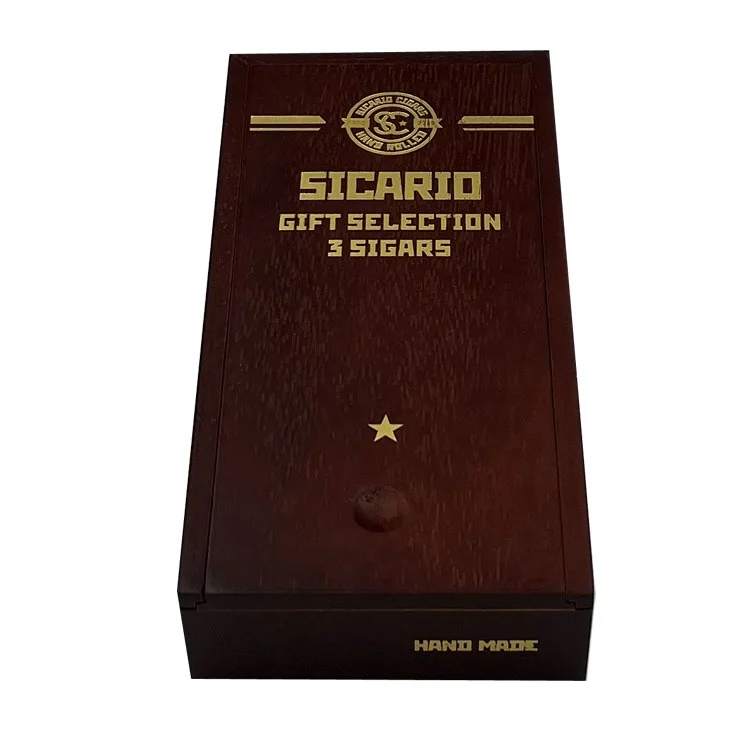 custom design solid wood  cigar box  for 3 cigars