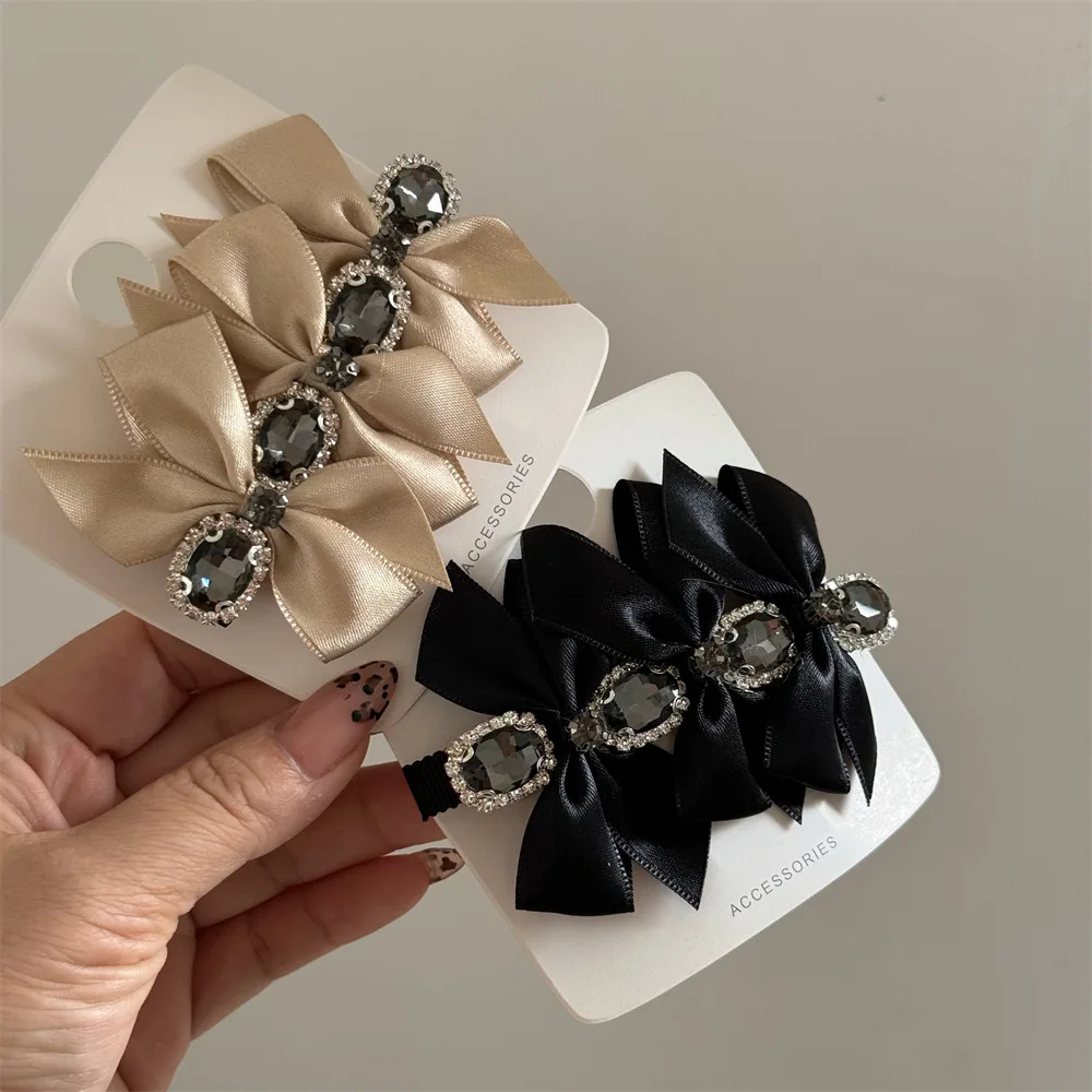 Light Luxury Big Diamond Ribbon Bow Hair Clip for Women Good Quality Bowknot Hair Barrette French Barrette