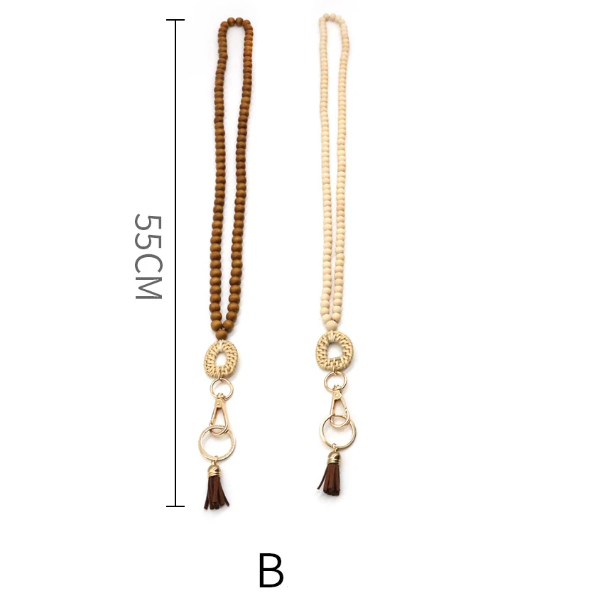 Fashion Wooden Bead Lanyards ID Badges Beaded Nurse Necklace Boho Lanyards Wooden Bead Teacher Breakaway Lanyards