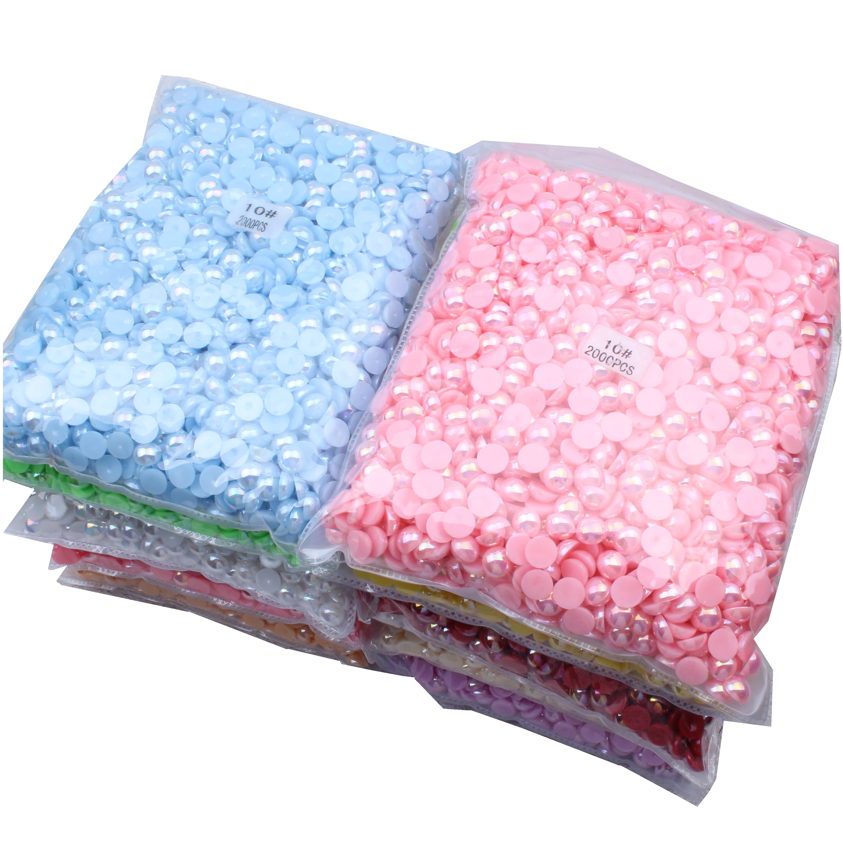 Wholesale 2000pcs 10mm AB Colors Glue On Resin Half Round Flatback Beads For Clothes Dresses DIY Crafts Scrapbook Decoration