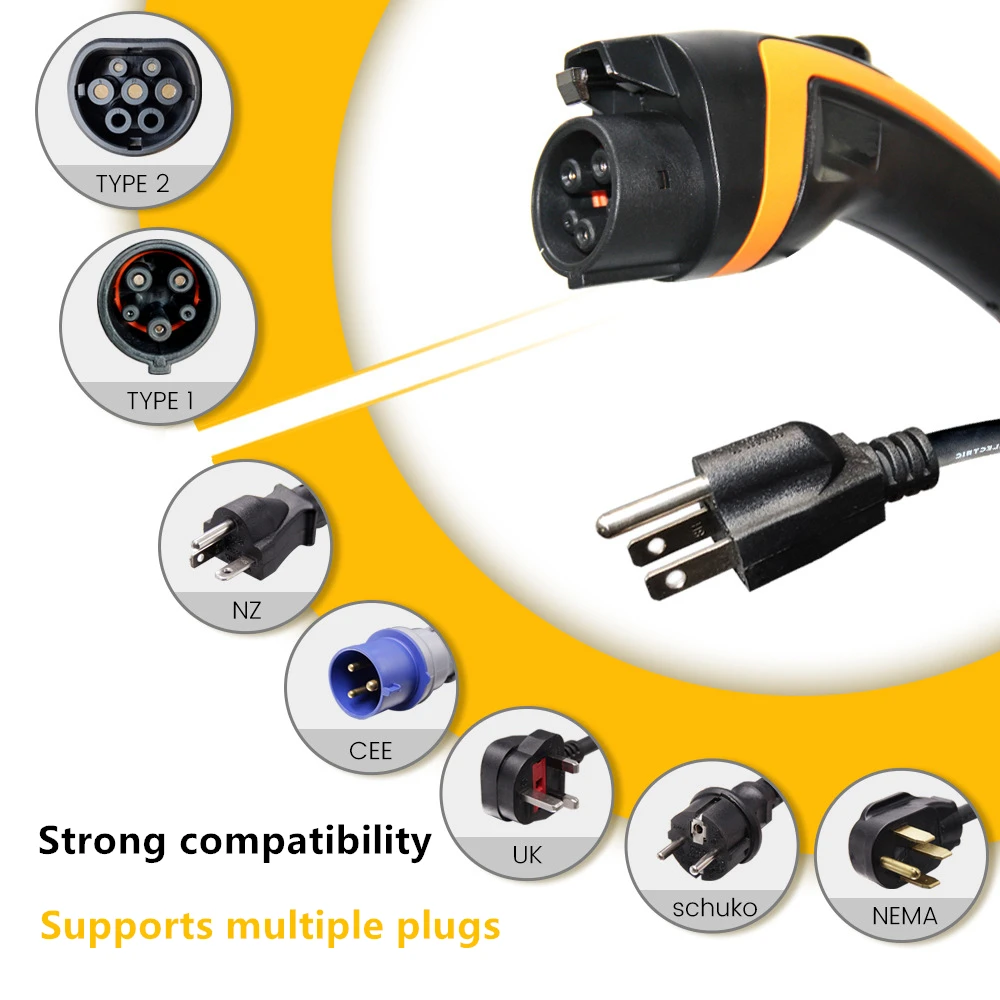 
Portable EV Charger AC Type1 10A/16A/20A/24A/32A Adjustable current Screen Display level 2 Home CE TUV OEM 