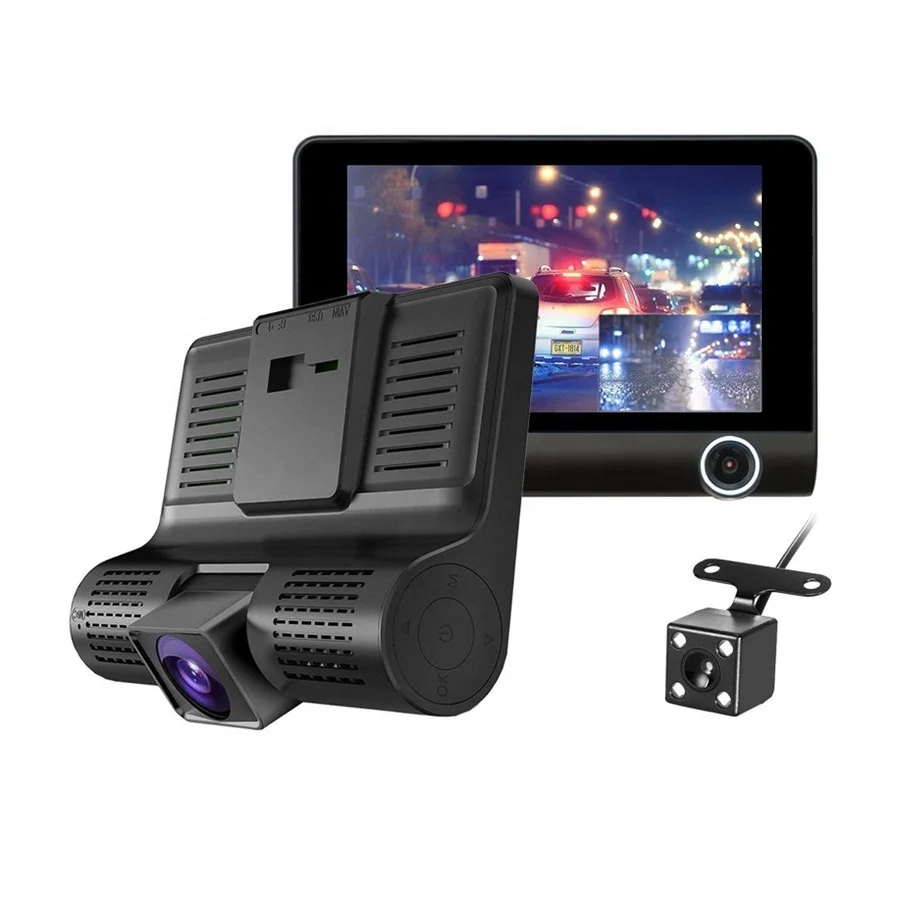
4 inch Screen Night Vision 3 Lens Dash Camera Car DVR 1080P 