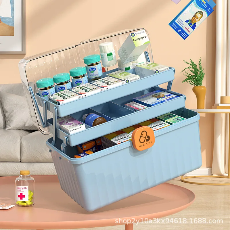 Medicine Cabinet Household Three Layer Large Capacity Portable Medical Care Home Medical Storage Box Medicine Chest