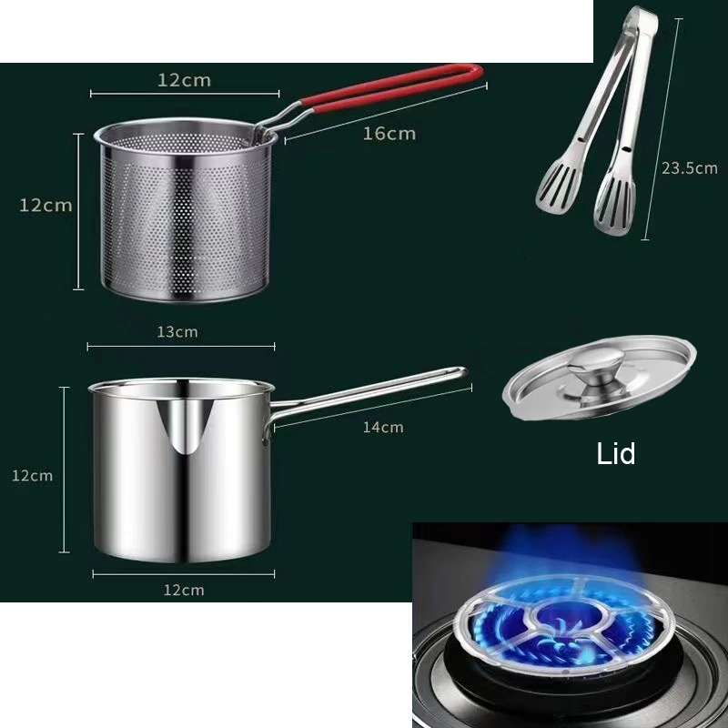 Modern Design Stainless Steel Nonstick Deep Fryer Large Capacity Potato Fryer French Fries Kitchen Cookware Set Gas Stove