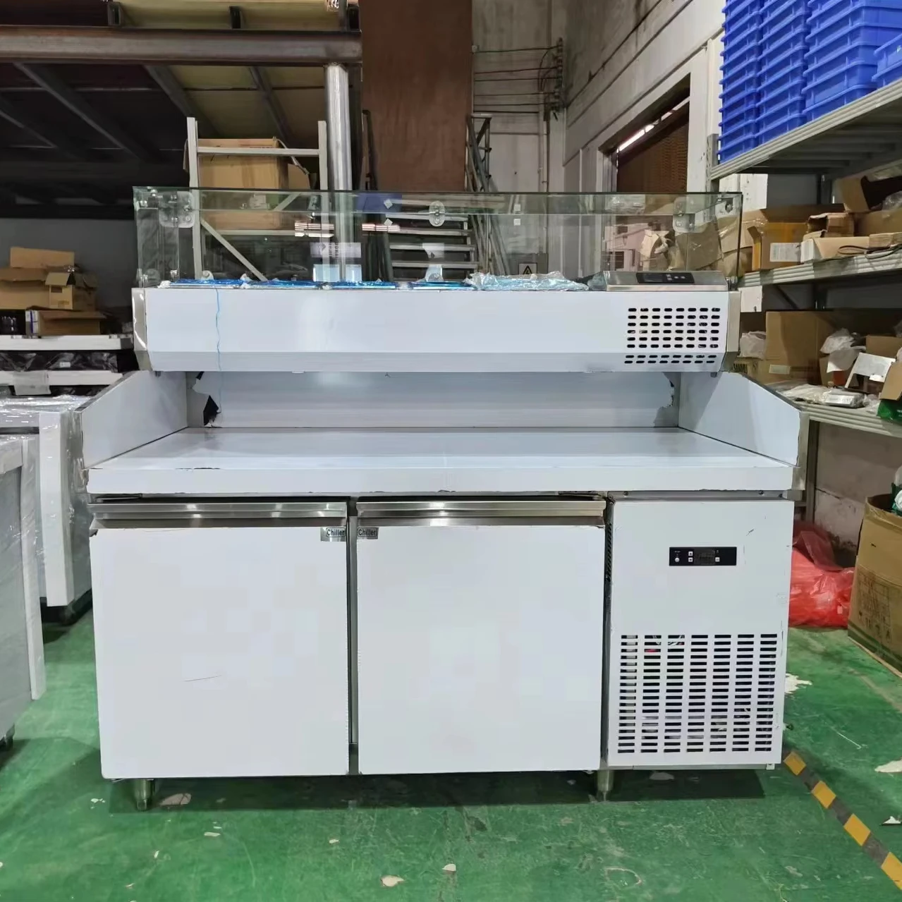 2/3 Doors Pizza Chiller Fridge Commercial Undercounter Salad Refrigerated Prep Table with Top Display