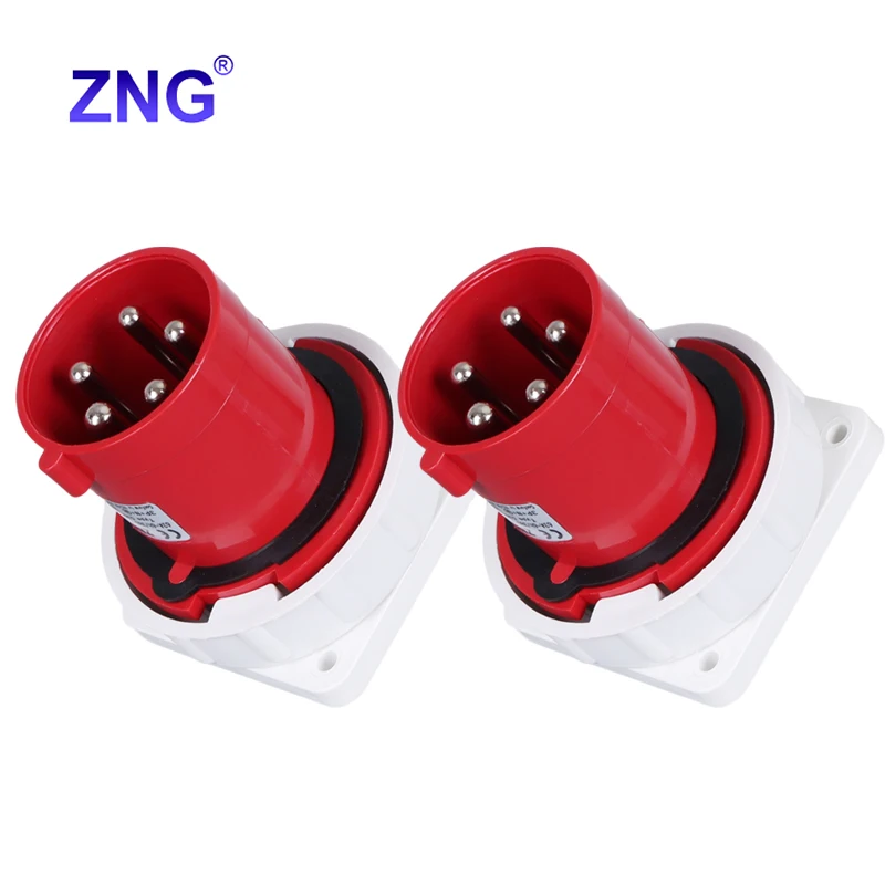 Good Quality 63A5P 400V Panel Mount Industrial Plug IP67 3P+N+E Electrical Power Plug 63 Amps
