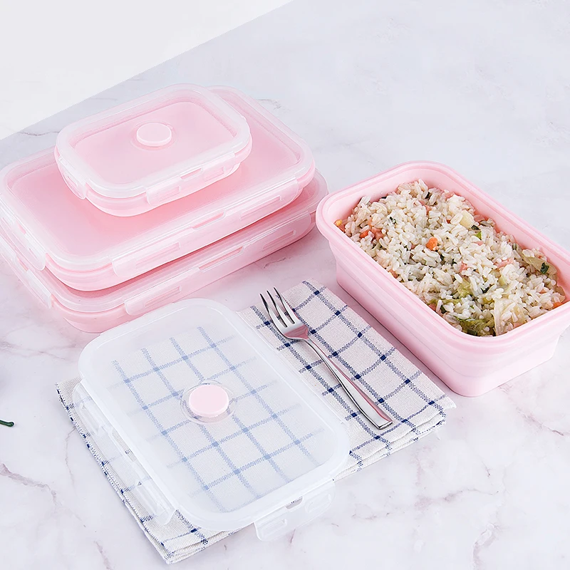 Портативный Складной пищевой Ланч-бокс bento для детей, Детский складной контейнер для хранения пищи, кухонный силиконовый Ланч-бокс