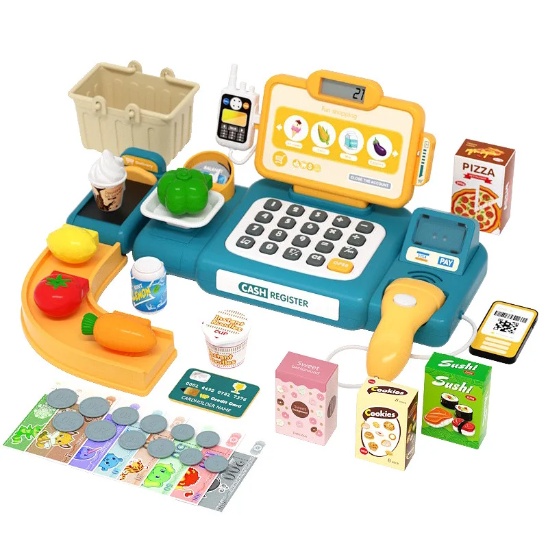 Lower Price Kids Home Preschool Pretend Play Cheap Play Cash Register Machine Toy Set, Supermarket Toy Set, Cash Register Toy