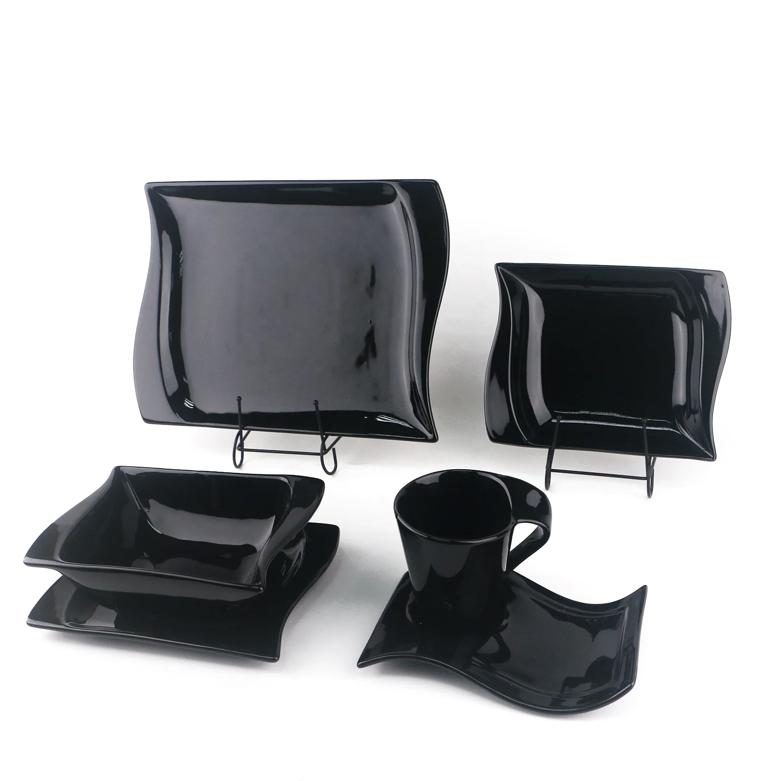 36 шт. черный набор посуды Роскошная фарфоровая Комплектная посуда керамика бесконечные угловой Посуда Столовые