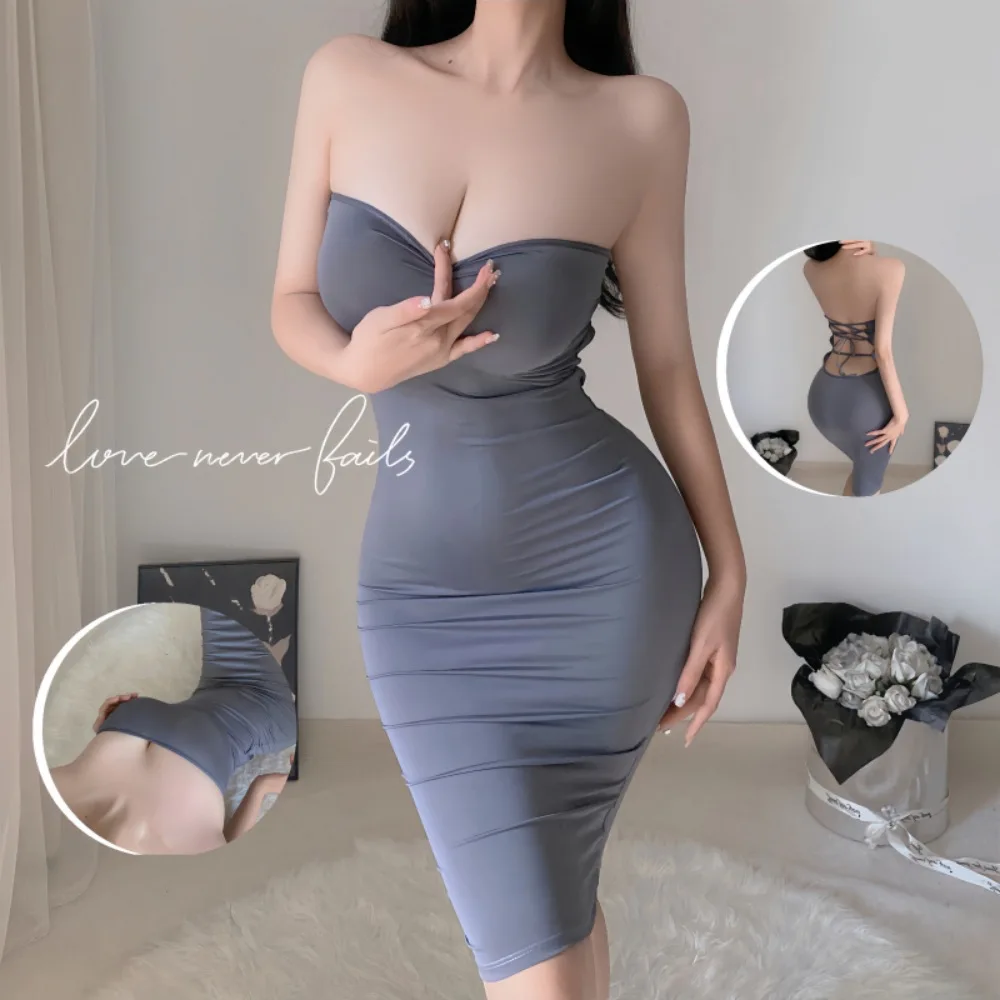 Hot Sexy Girl Women Strapless Pajama Dress Japanese Uniform Exotic Long Night Club Dress Sexy Lingerie