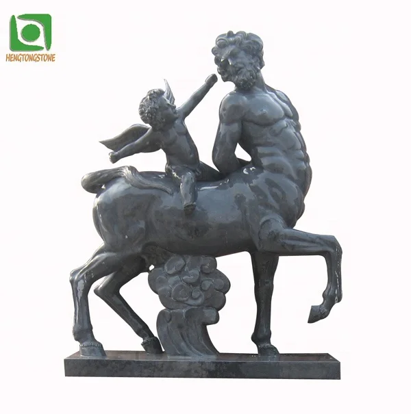 Outdoor Decorative Hand Carved Natural Black Marble Sphinx Statue And Angel Statue Sculpture