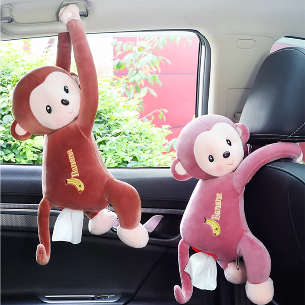 Wholesale cute cartoon plush toy monkey doll large paper towel box creative car household tissue paper box