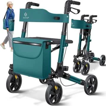 MSMT Walkers for Seniors Foldable Rollator Walker with Seat Aluminum Rolling Walker Height Adjustable Handles Large Seat