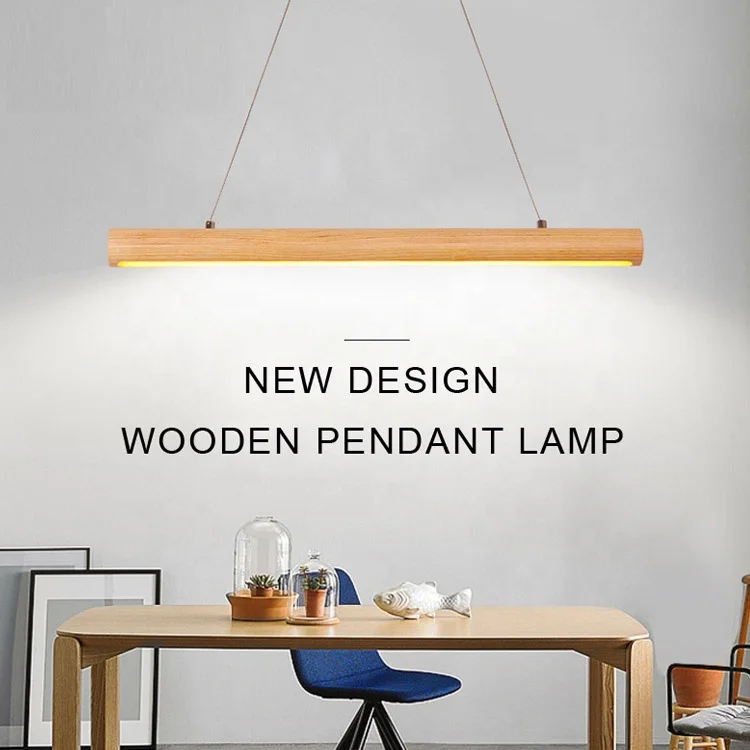 dimmable wood long cylinder 15w office modern luminaire suspension hanging led ceiling pendant light