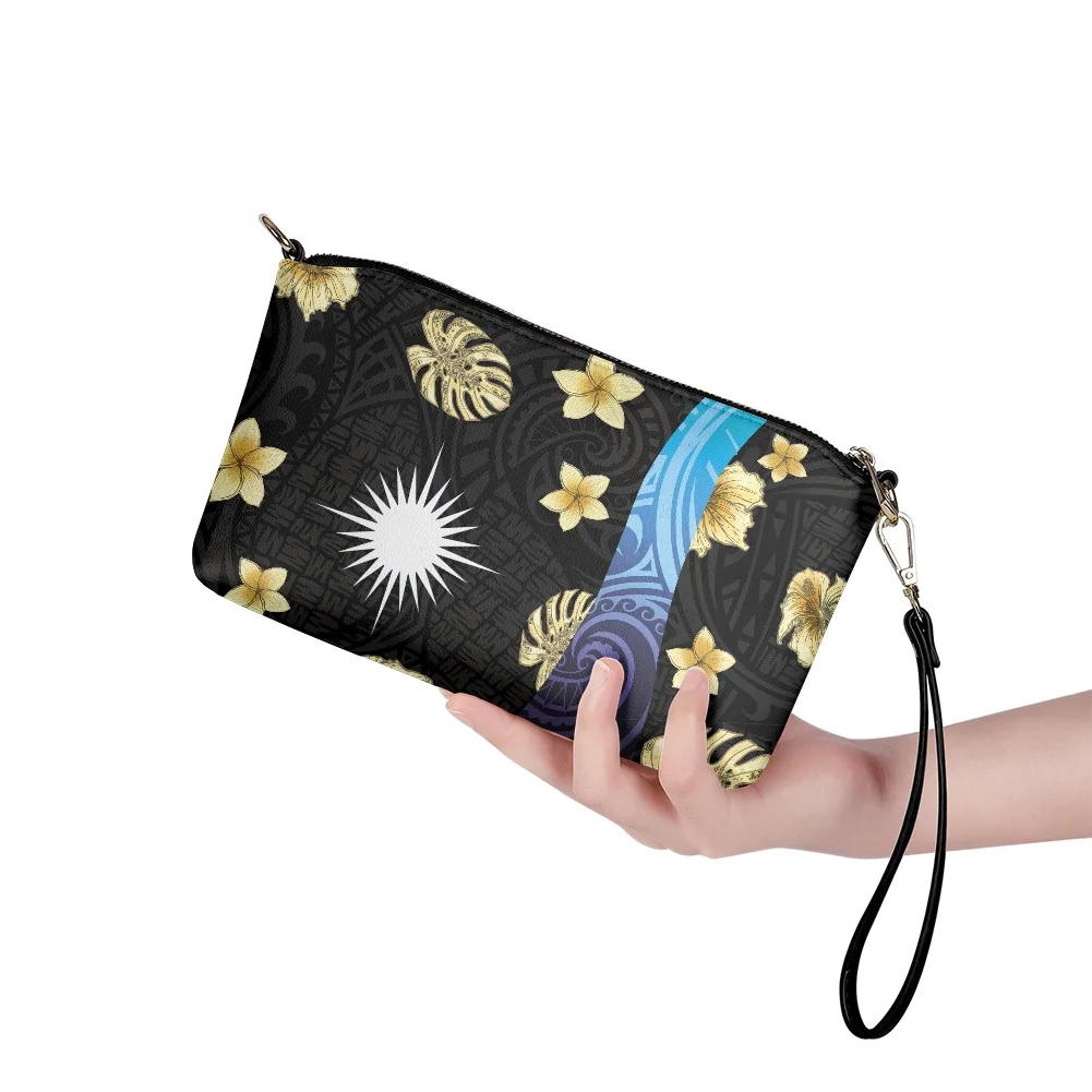 Marshall Islands Polynesian Women Fashion Shoulder Crossbody Bag Custom Designs Small Wristlet Handbags Leather Clutch Purses