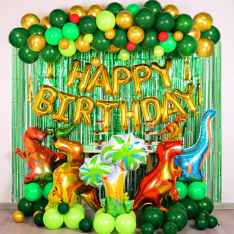 2025 hot selling jungle safari animal world birthday balloons dinosaur balloon sets theme garlands party decoration