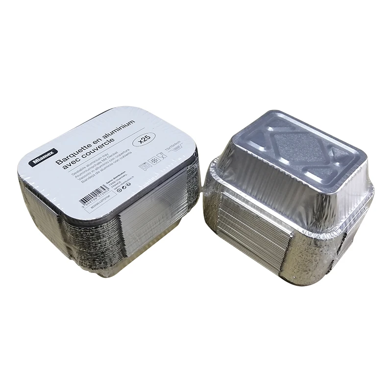 250ml 25pcs per pack Retail Packing Disposable Rectangle  Aluminum Foil Food Containers Trays with lids
