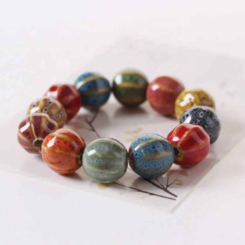 New Good Quality Colorful Ceramic Bracelet Ceramic Handmade Jewelry Passion Flower Glaze Bead Bracelet