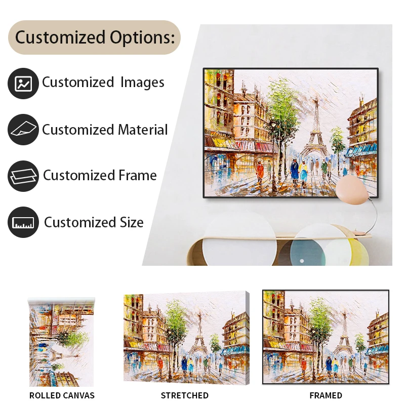 Custom Picture Oil Painting High Quality Street Scene Style 100% Oil Painting Art And Knife Painting Photo Wall Decor Suitable
