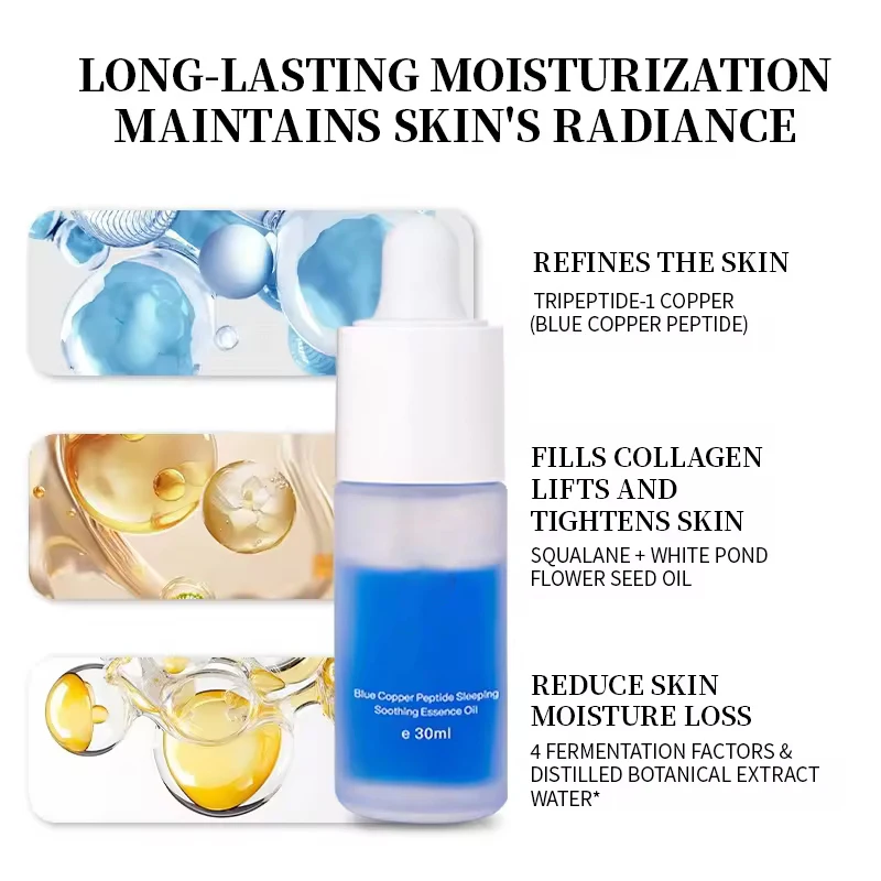 OEM 30ml 2024 Hot Selling Wholesale Skincare Products Whitening Facial stem cells Blue Copper Peptide hyaluronic acid pure serum