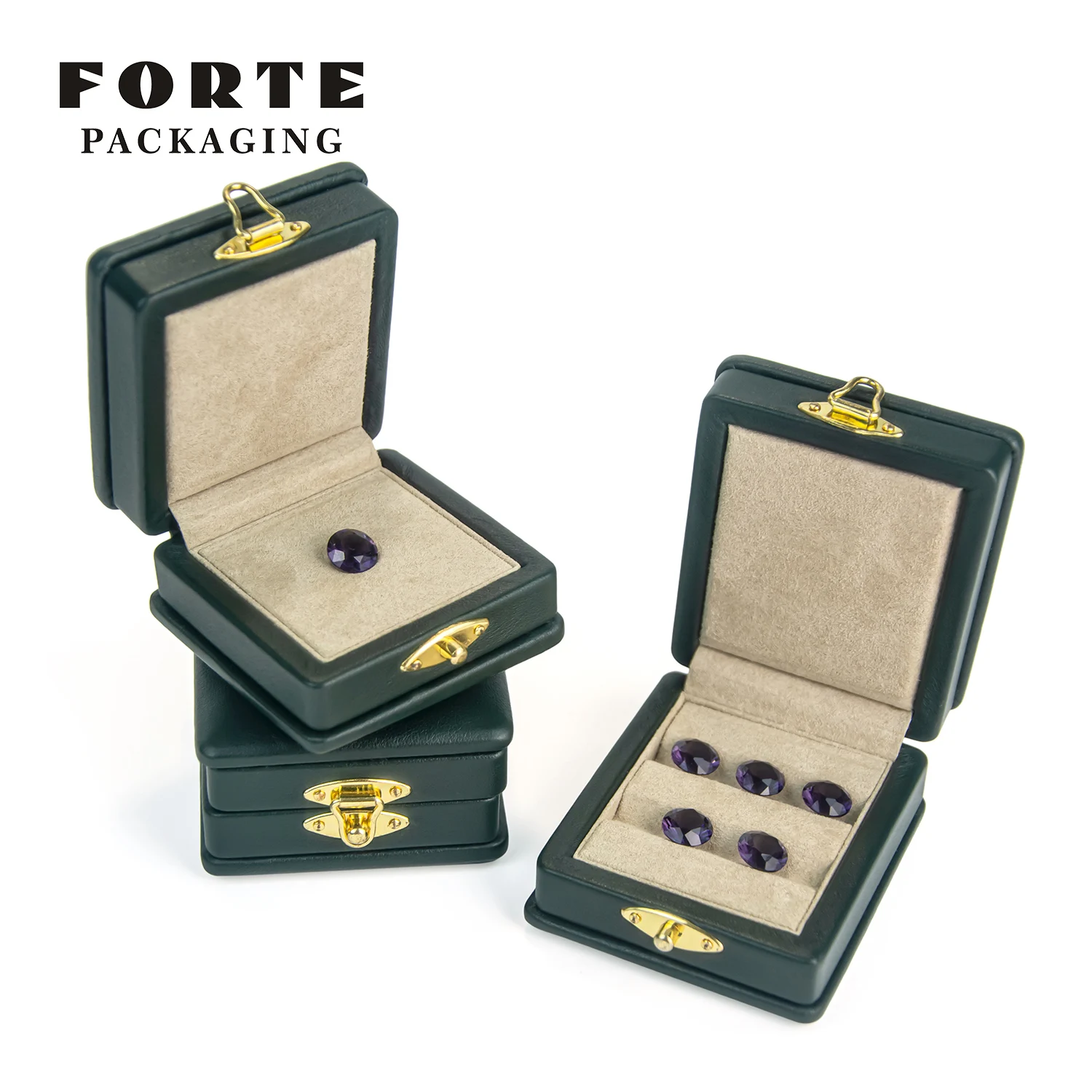 FORTE New Design Luxury Green Gemstone Box Set Gemstone Diamond Display Box Real Leather Gem Display Box