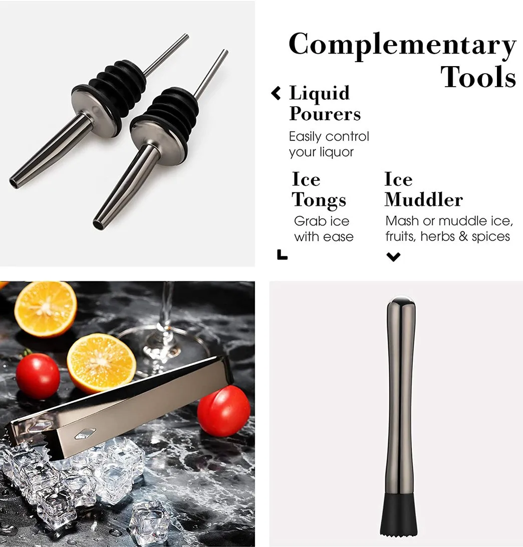 Wuyi Camol Factory 11 Pieces Mixology Bartender Kit Stainless Steel Barware Bar Tools Boston Shaker Cocktail Shaker Set
