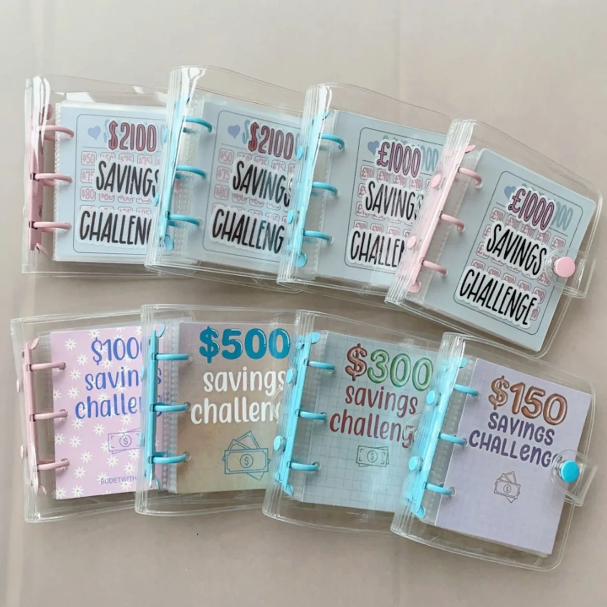 Mini 3 Rings Money Saving Challenge Binder Reusable $1000 Budget Planner Book Organizer Notebook with Cash Envelopes Stickers