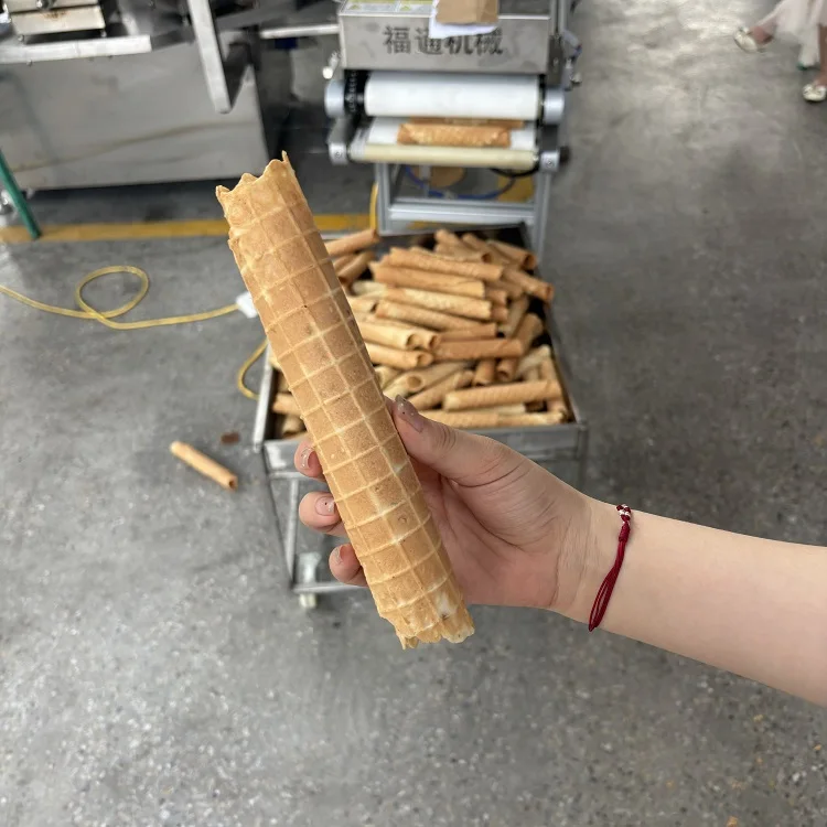 Automatic Egg Roll Making Machine Wafer Cookie Baking Machine Mesin Kue Semprong Adjustable Size Rolled Wafer Cutting Machine