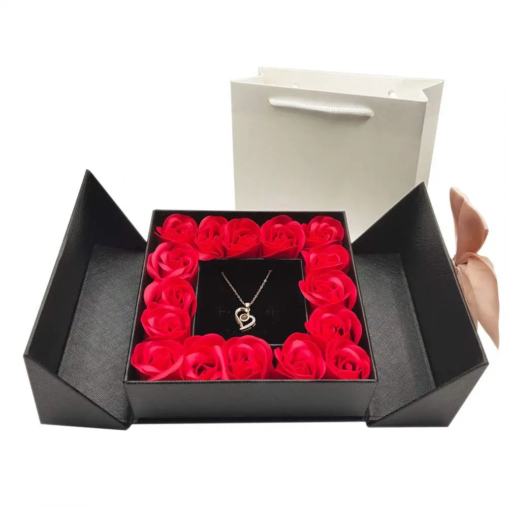 Artificial Eternal Real Touch Roses Flowers Gift in a Box Foam Flower Forever Flowers Bag Soap Black Box 5 - 7 Days Solid Color