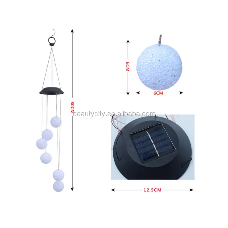 
Solar Wind Chime, Color Changing Outdoor Waterproof LED Crystal Ball Wind Chime Solar Colorful Light for Party/Yard/Valentines 