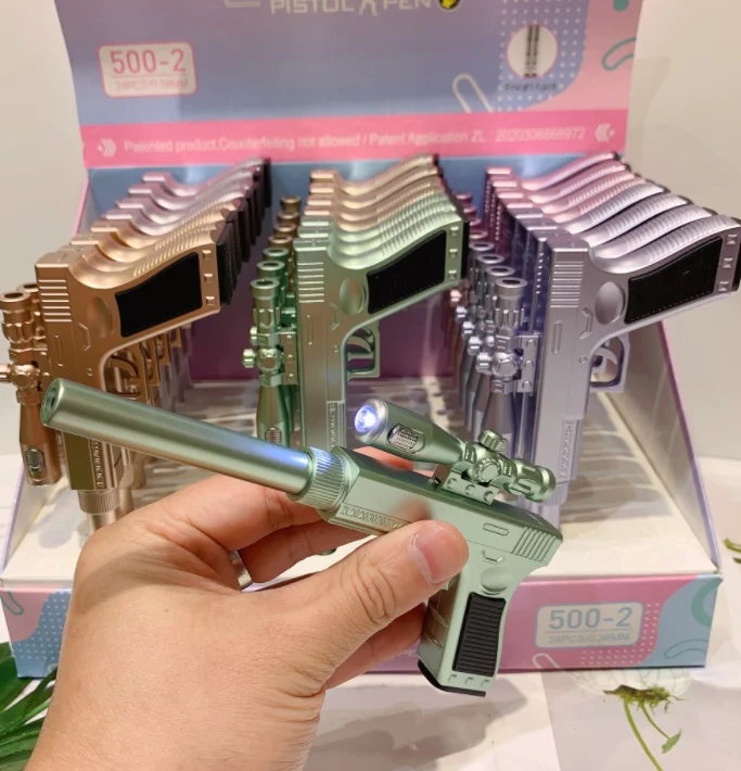 Botu Gun Shape Gel Pen With LED Light Office Student Gift Writing Pens Funny Toy Sniper Gun Pen Shape Stationery